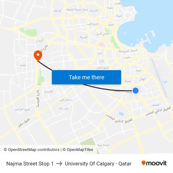 Najma Street Stop 1 to University of Calgary - Qatar map
