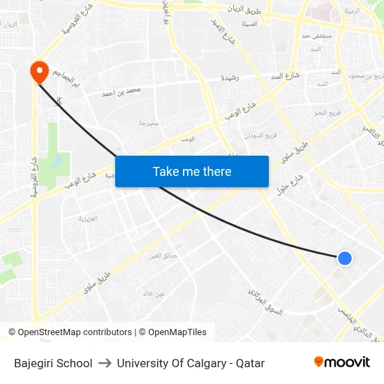 Bajegiri School to University of Calgary - Qatar map