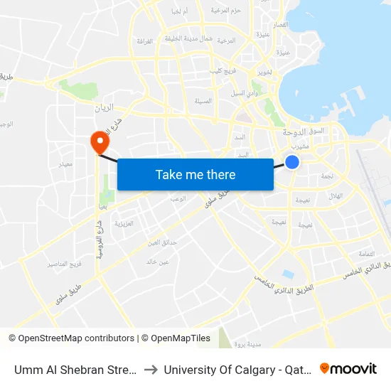 Umm Al Shebran Street to University of Calgary - Qatar map