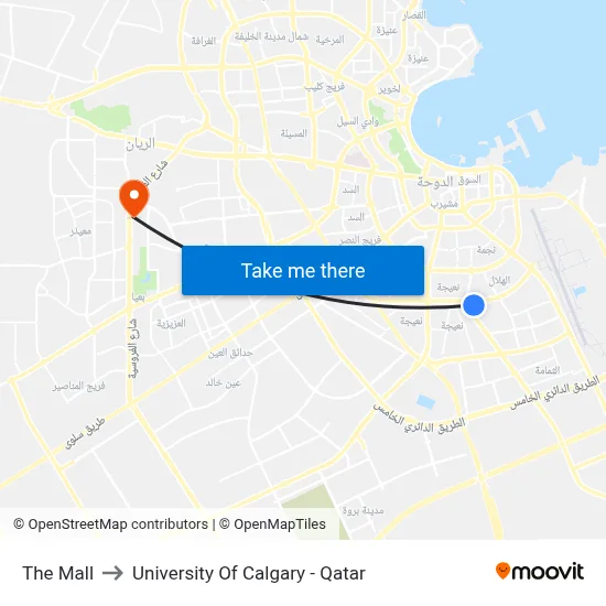 The Mall to University of Calgary - Qatar map