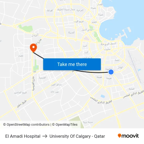 El Amadi Hospital to University of Calgary - Qatar map