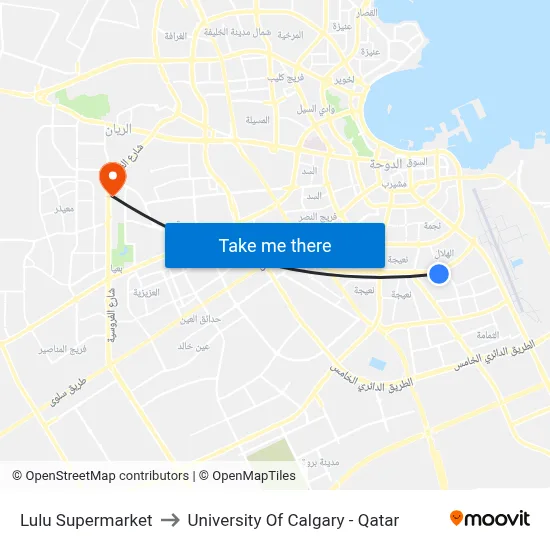 Lulu Supermarket to University of Calgary - Qatar map