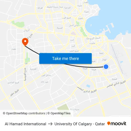 Al Hamad International to University of Calgary - Qatar map