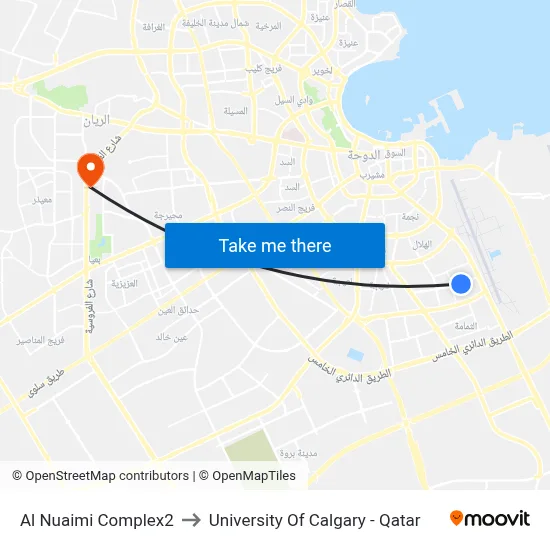 Al Nuaimi Complex 2 to University of Calgary - Qatar map