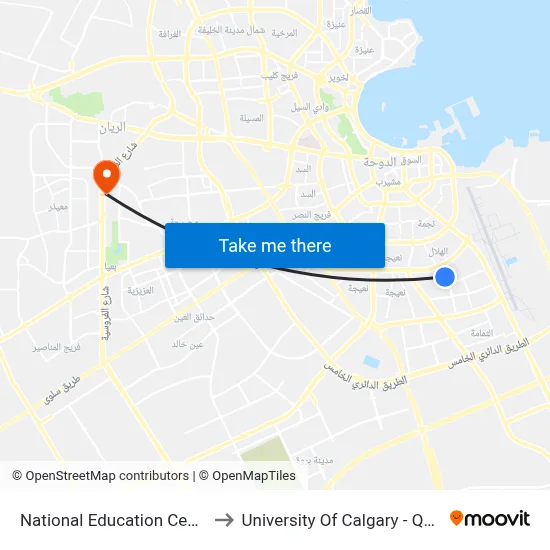 National Education Center to University of Calgary - Qatar map