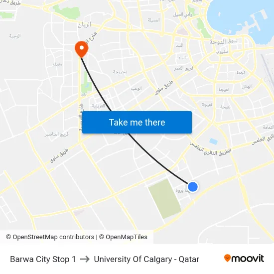 Barwa City Stop 1 to University of Calgary - Qatar map