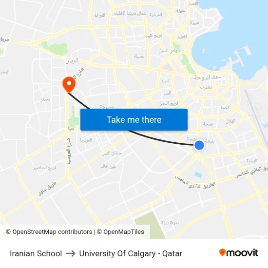 Iranian School to University of Calgary - Qatar map