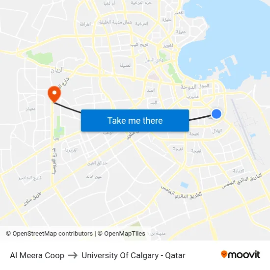 Al Meera Coop to University of Calgary - Qatar map