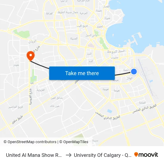 United Al Mana Show Room to University of Calgary - Qatar map