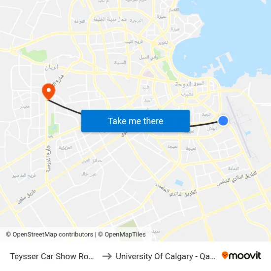 Teysser Car Showroom to University of Calgary - Qatar map