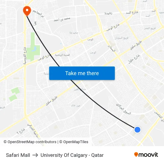 Safari Mall to University of Calgary - Qatar map