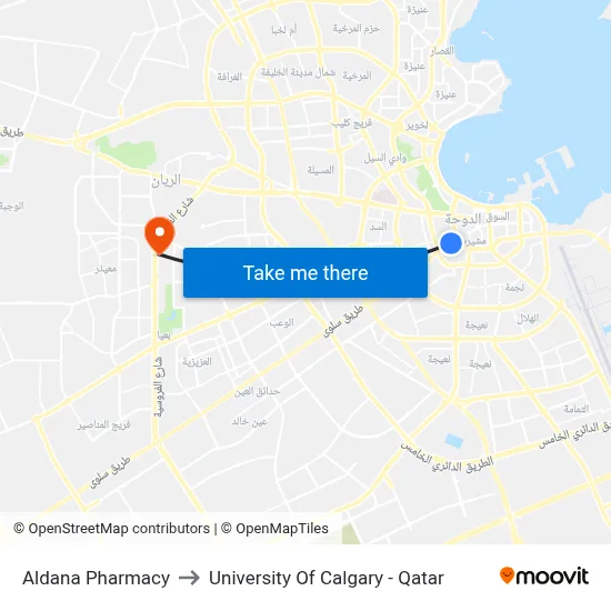 Aldana Pharmacy to University of Calgary - Qatar map