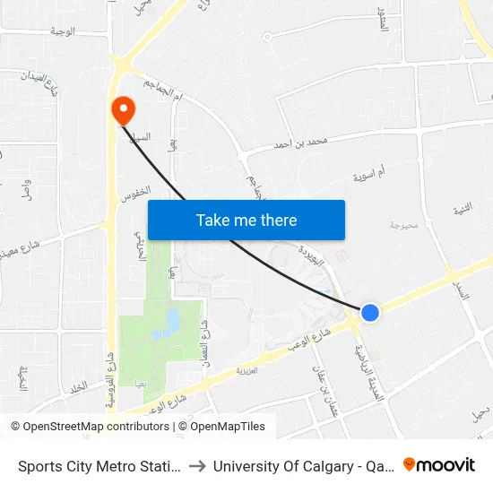 Sports City Metro Station to University of Calgary - Qatar map