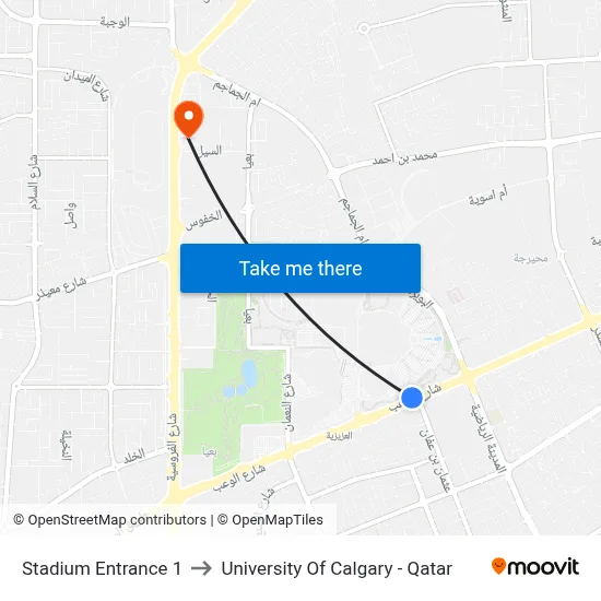 Stadium Entrance 1 to University of Calgary - Qatar map