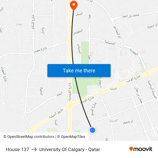 House 137 to University of Calgary - Qatar map