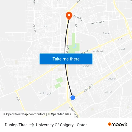 Dunlop Tires to University of Calgary - Qatar map