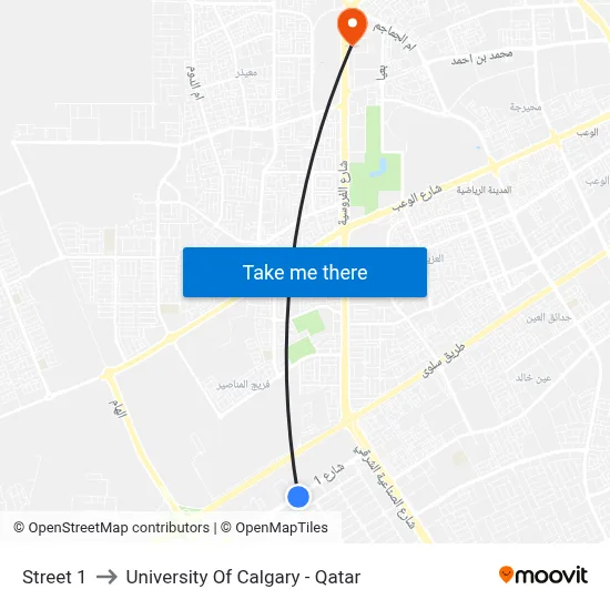 Street 1 to University of Calgary - Qatar map