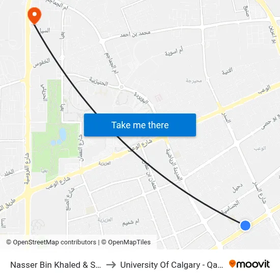 Nasser Bin Khaled & Son to University of Calgary - Qatar map