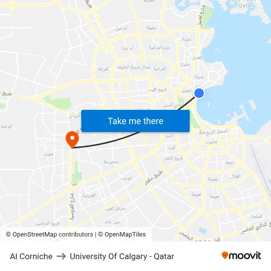 Al Corniche to University of Calgary - Qatar map