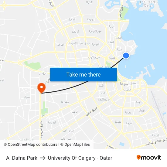Al Dafna Park to University of Calgary - Qatar map