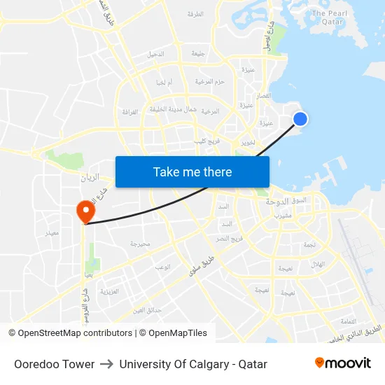 Ooredoo Tower to University of Calgary - Qatar map