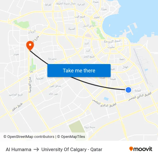 Al Humama to University of Calgary - Qatar map