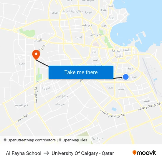 Al Fayha School to University of Calgary - Qatar map