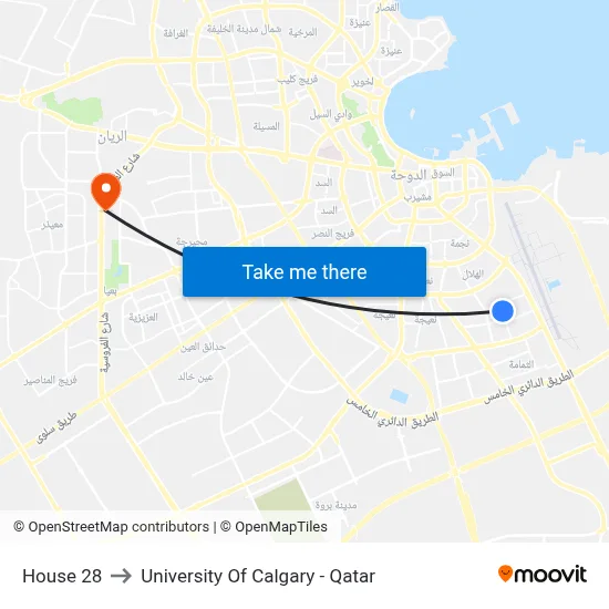 House 28 to University of Calgary - Qatar map