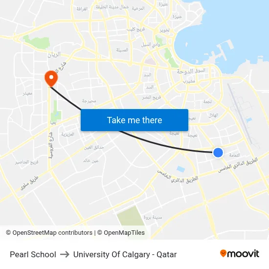 Pearl School to University of Calgary - Qatar map