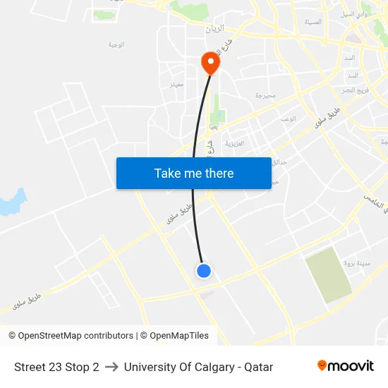 Street 23 Stop 2 to University of Calgary - Qatar map