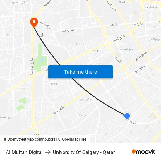 Al Muftah Digital to University of Calgary - Qatar map