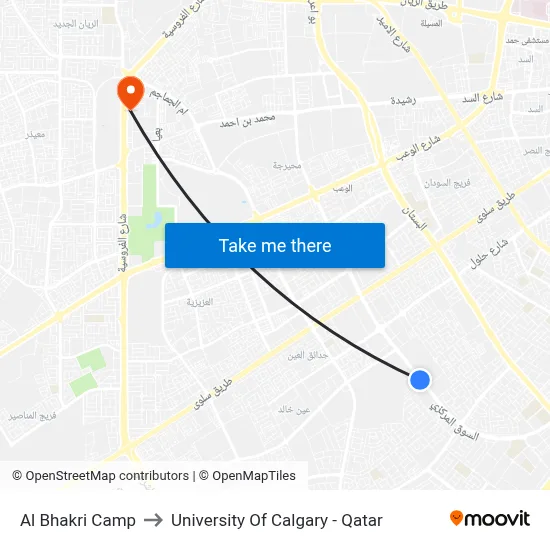 Al Bhakri Camp to University of Calgary - Qatar map