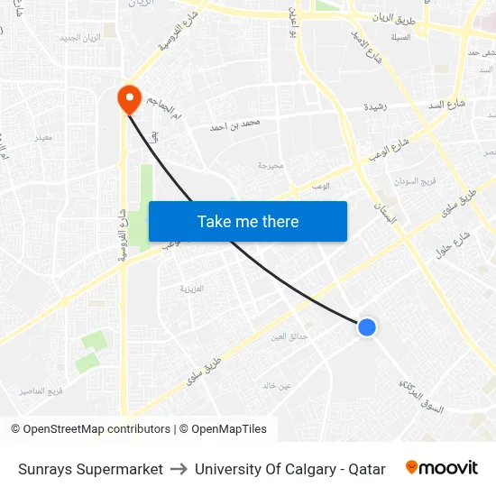 Sunrays Supermarket to University of Calgary - Qatar map