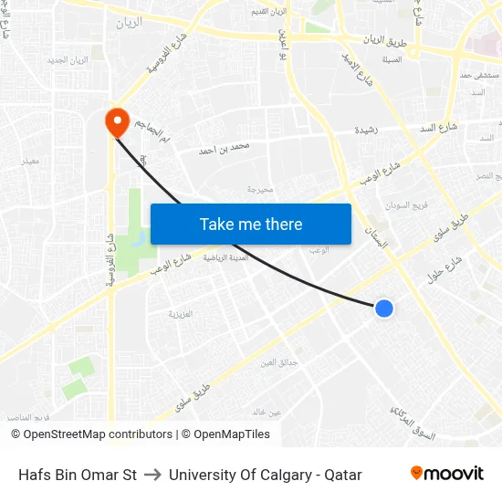 Hafs Bin Omar St to University of Calgary - Qatar map