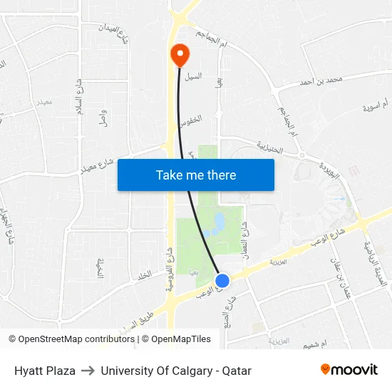 Hyatt Plaza to University of Calgary - Qatar map