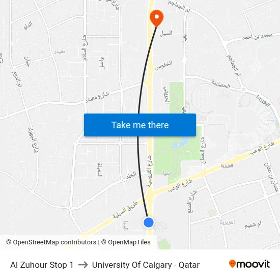 Al Zuhour Stop 1 to University of Calgary - Qatar map