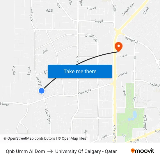 QNB Umm Al Dom to University of Calgary - Qatar map