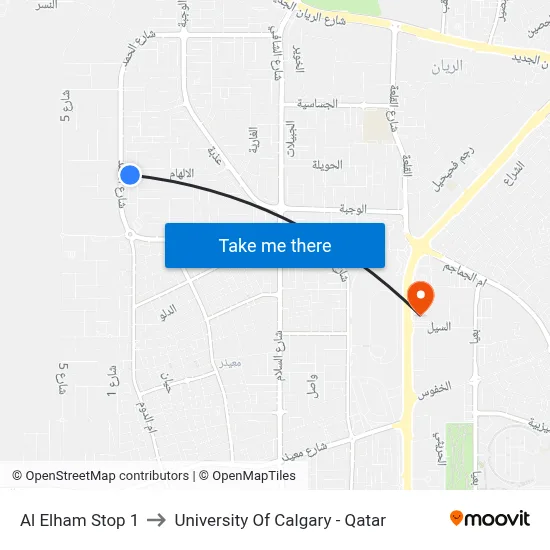 Al Elham Stop 1 to University of Calgary - Qatar map