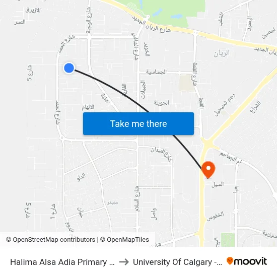 Halima Alsa Adia Primary School to University of Calgary - Qatar map