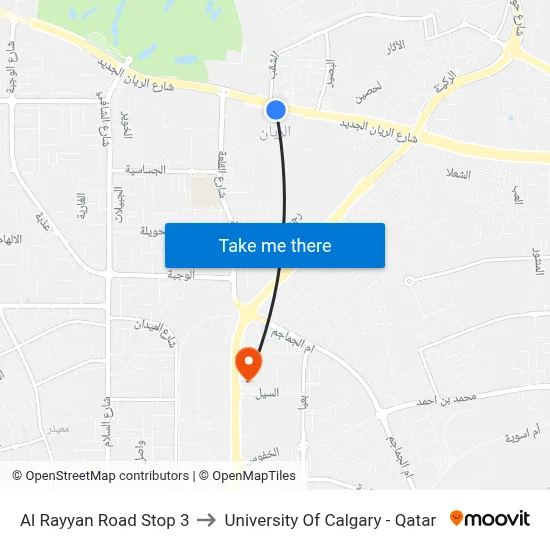 Al Rayyan Road Stop 3 to University of Calgary - Qatar map