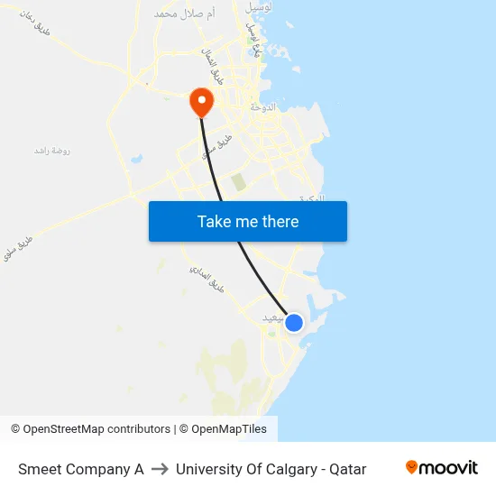 Smeet Company A to University of Calgary - Qatar map