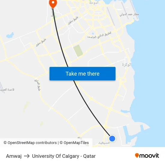 Amwaj to University of Calgary - Qatar map