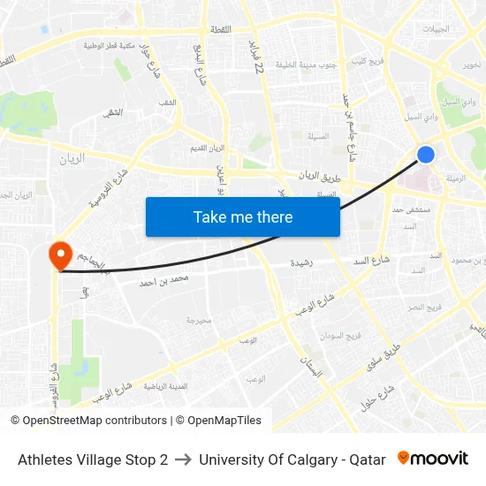Athletes Village Stop 2 to University of Calgary - Qatar map