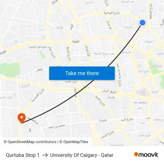 Qurtuba Stop 1 to University of Calgary - Qatar map