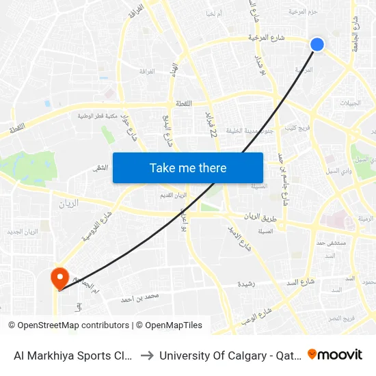 Al Markhiya Sports Club to University of Calgary - Qatar map