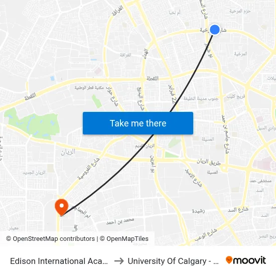 Edison International Academy to University of Calgary - Qatar map