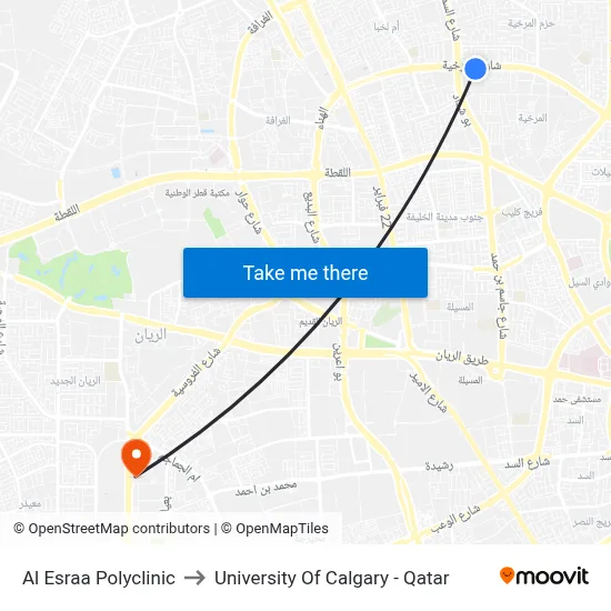 Al Esraa Polyclinic to University of Calgary - Qatar map
