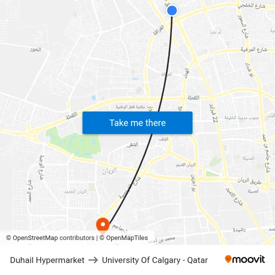 Duhail Hypermarket to University of Calgary - Qatar map