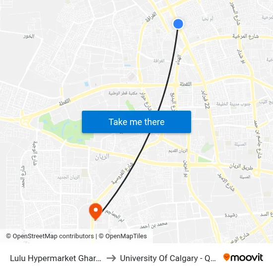 Lulu Hypermarket Gharafa to University of Calgary - Qatar map