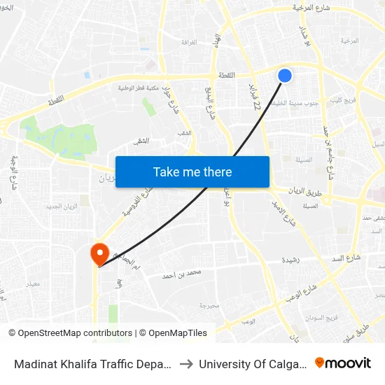Madinat Khalifa Traffic Department - MOT to University of Calgary - Qatar map